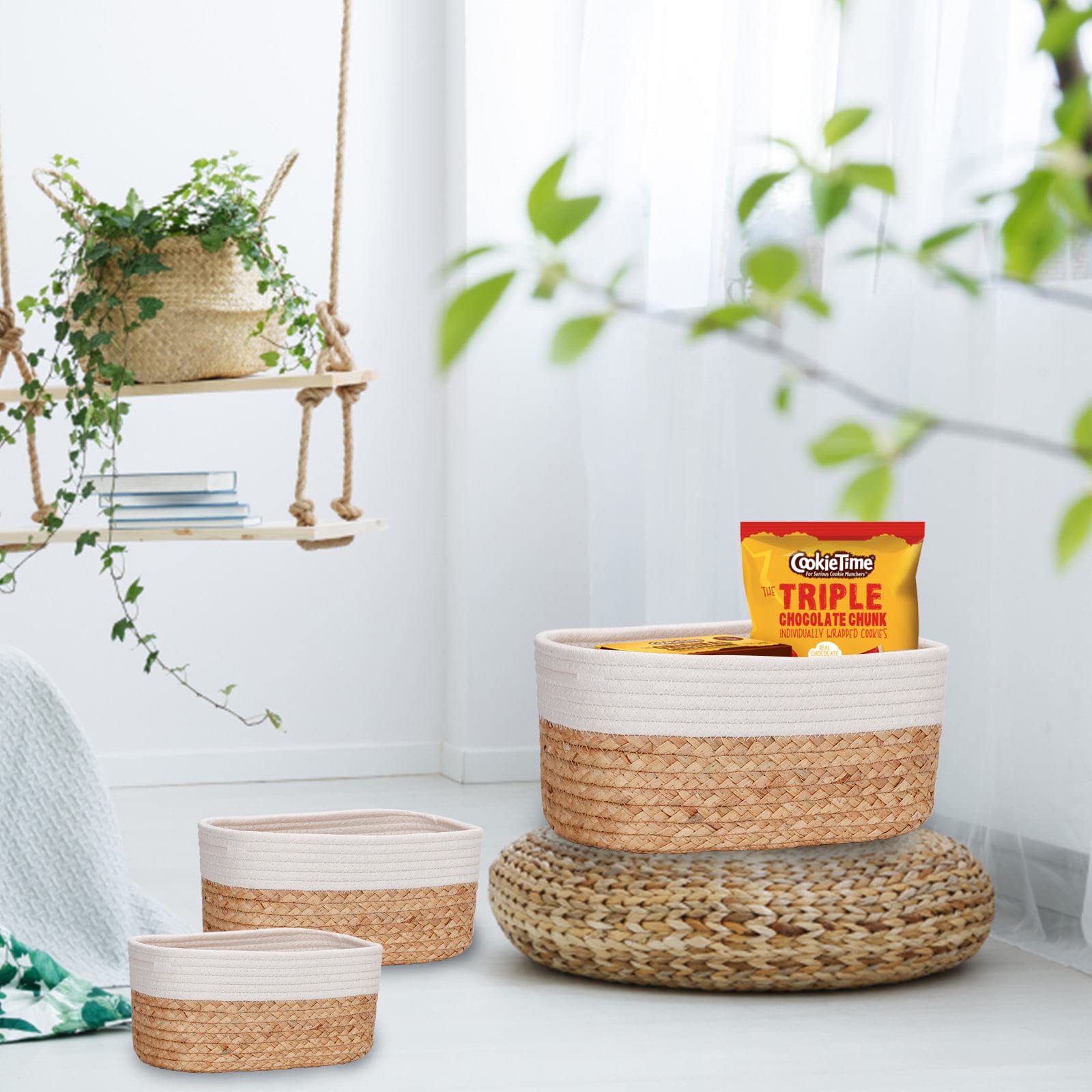 Set De 4 Paniers Rangement En Jacinthe D'eau - Naturel - 22x17x12 Cm - Tressé Main