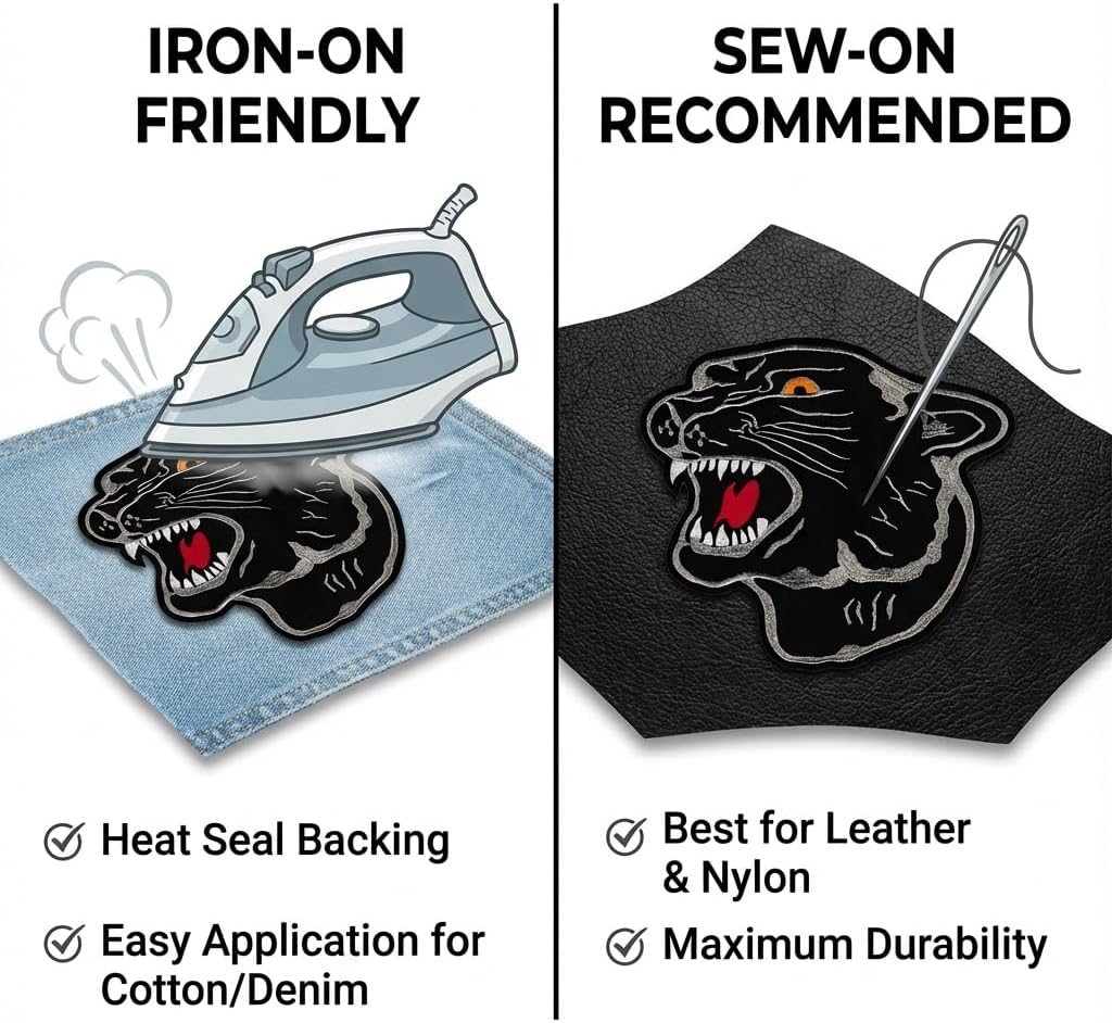 Black Panther 8x8.5 Inch Embroidered Iron On Patch - Bold Applique for Biker Jackets Hoodies and Accessories