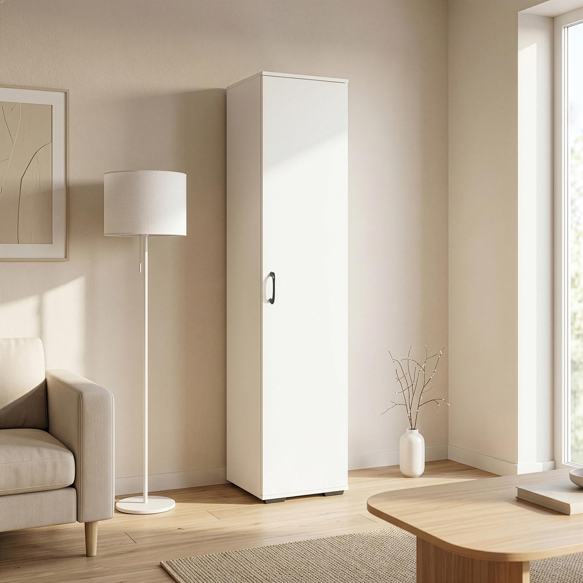 [en.casa] Armadio Multifunzionale con Anta Bianco 175x37x35 cm | Mobile Alto Contenitore 5 Ripiani Scomparti Bagno Cucina Lavanderia Camera da Letto Asciugamani Alimenti