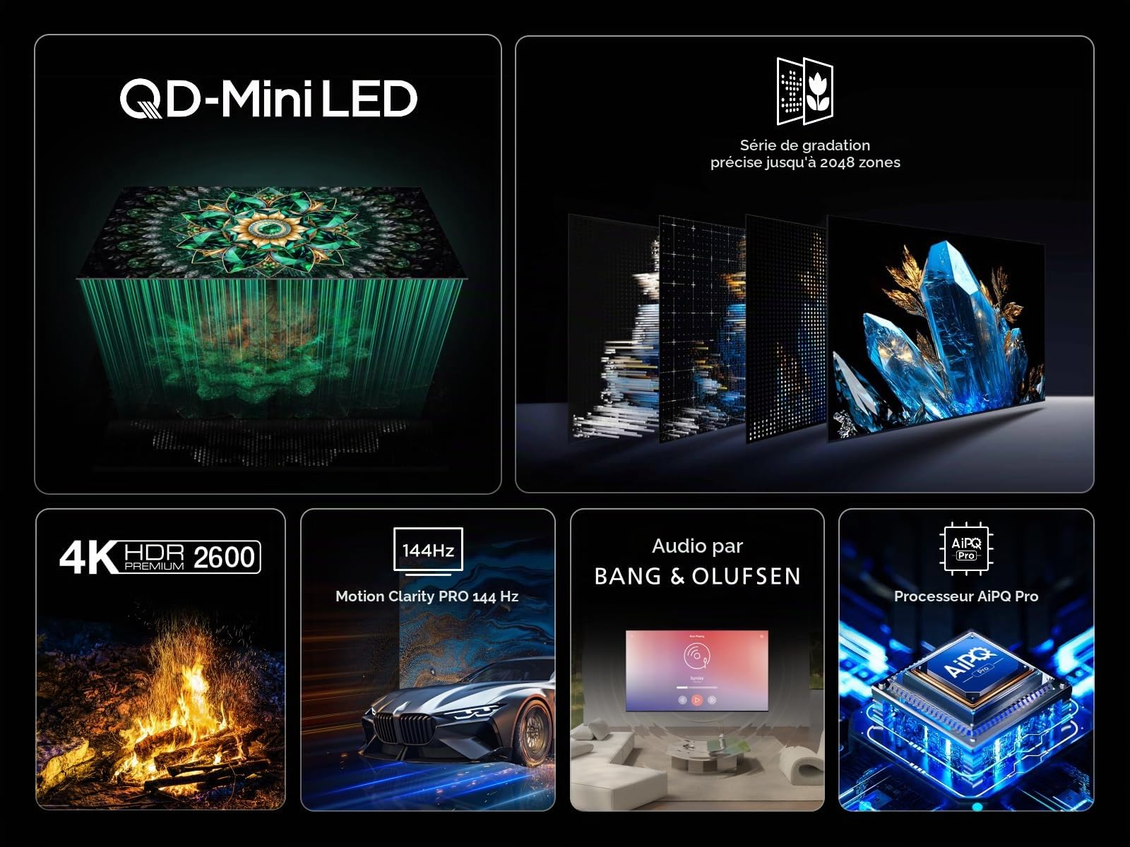 TCL Téléviseur 55Q7C 55 Pouces QD-Mini LED, 4K HDR Premium 2600, Smart TV optimisé par Google TV (Dolby Vision IQ & Atmos, Dalle CrystGlow HVA, Audio Bang & Olufsen, Motion Clarity Pro 144 Hz)
