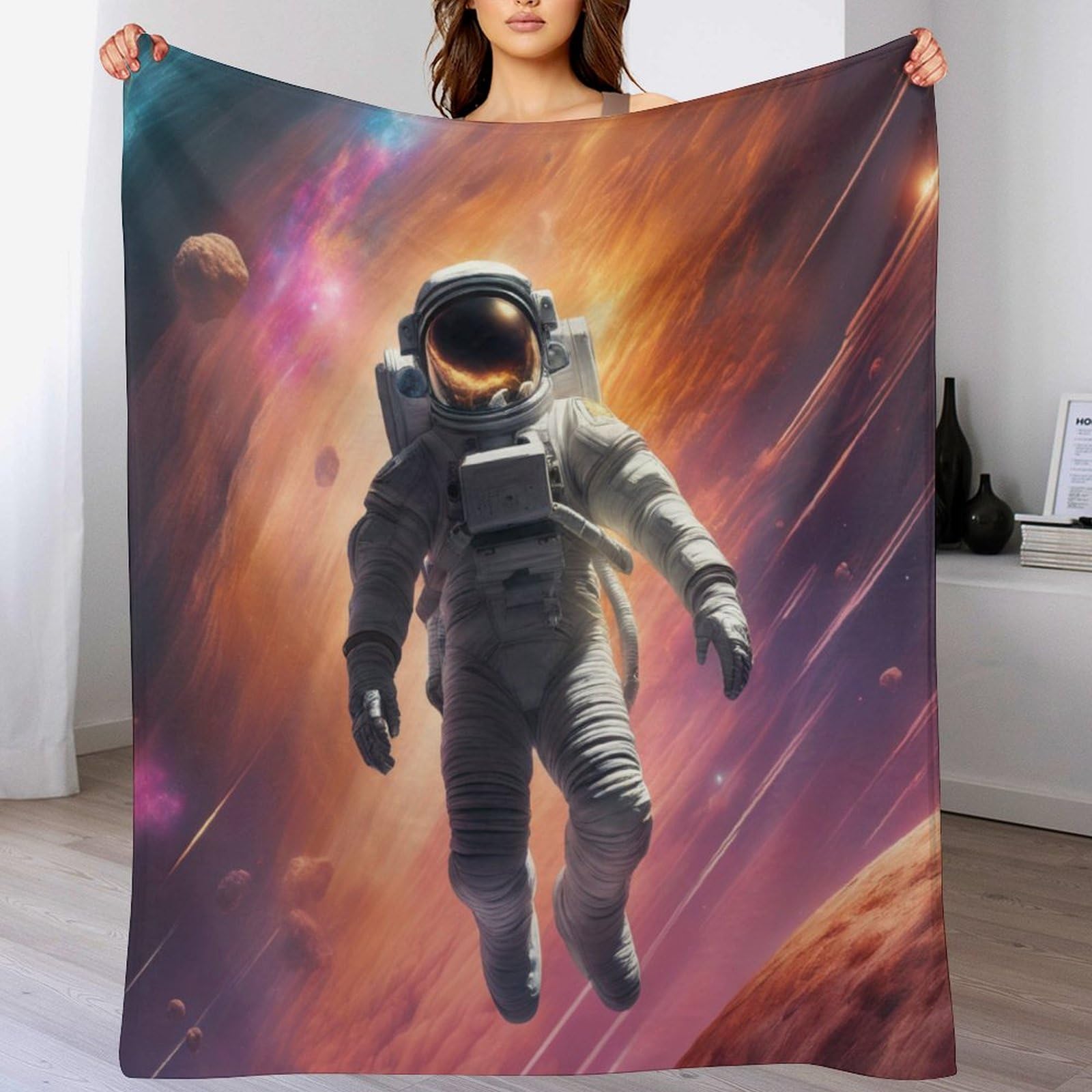 Couverture astronaute en flannel douce pour lit et canapé de 140x180cm