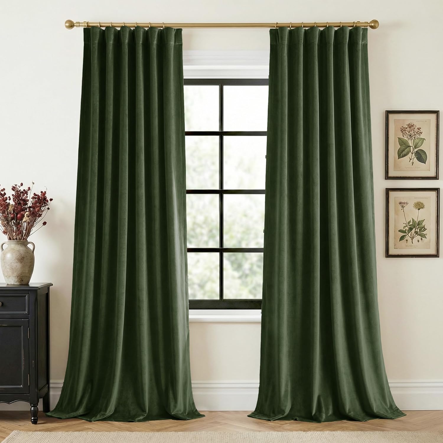 StangH Green Blackout Curtains 90 inches Long Christmas Decoration Olive Green Velvet Thermal Insulated Window Drapes for Bedroom Living Room, W52 x L90, 2 Panels