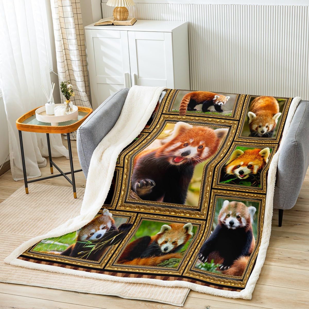 Feelyou Red Panda Sherpa Throw Blanket Twin 60"x80" Cute Panda Plush Blanket for Kids Teens Adults Red Panda Lover Gift Fleece Throw Blanket Zoo Animal Fuzzy Blanket Room Decor