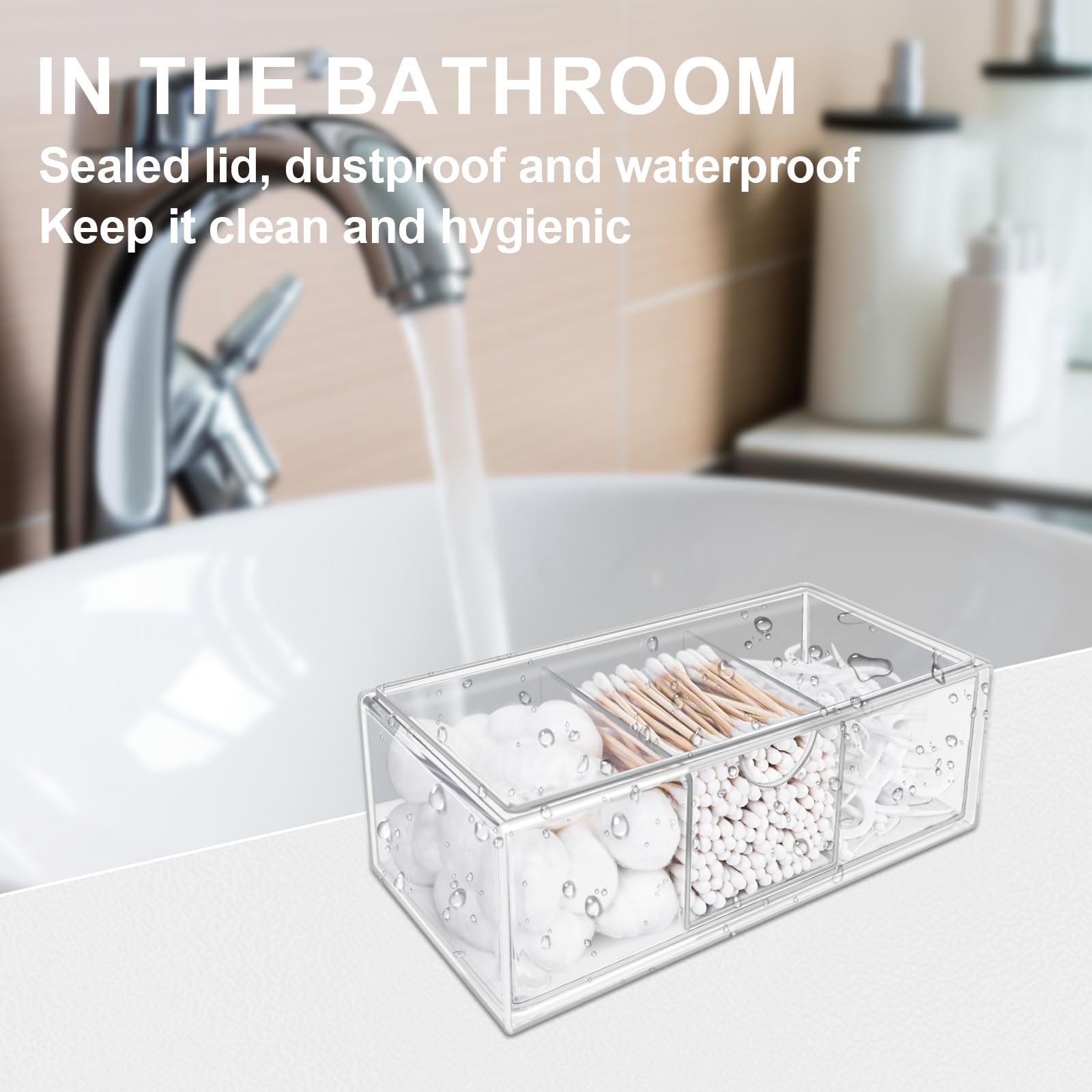 Soportes de Hisopos, Organizador Baño,Organizador Maquillaje | Transparente con Compartimentos, Contenedor de Hisopos de Algodón para Discos Bola de Algodón Qtips Cosmeticos Baño