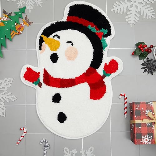 Tinideya Alfombra de cocina de Navidad, muñeco de nieve, tapete de hombre de jengibre, alfombra de árbol de Navidad, tapete de baño, tapete