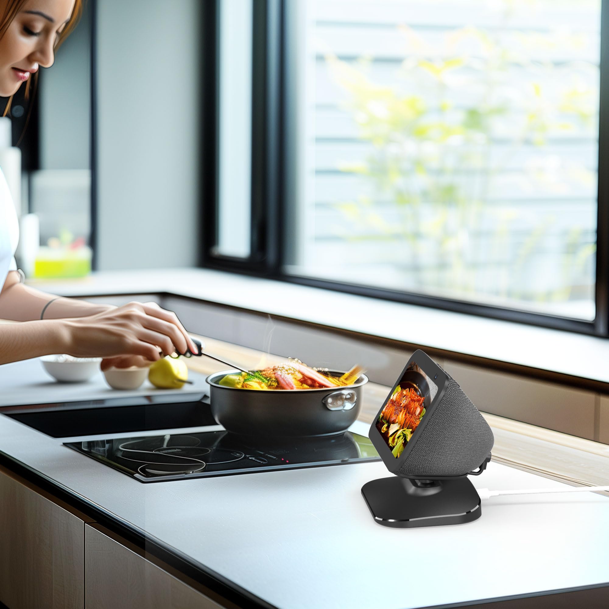 HomeMount Station de charge réglable pour Echo Show 5 (3ème) avec USB-C et port de charge USB, support de charge inclinable avec aimant puissant (pour téléphones et Echo Show 5 3ème – Noir)
