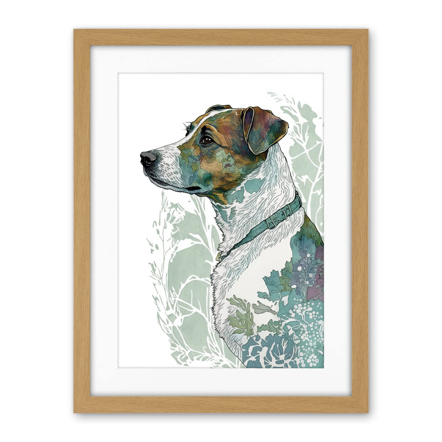 Artery8 Jack Russel Dog Modern Watercolour Portrait Illustration Artwork Framed Wall Art Print 18X24 Inch