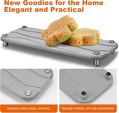 Miniatura 4 de Organizador para fregadero, organizador de lavabo de baño de secado instantáneo, bandeja de fregadero de piedra de tierra de diatomeas de secado