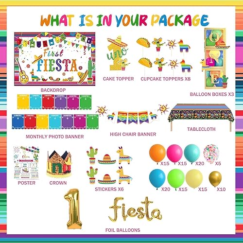 Miniatura 2 de Decoraciones de cumpleaños de primera fiesta, temática mexicana, decoración de fiesta de 1er uno, telón de fondo, globo, foto mensual, cartel para
