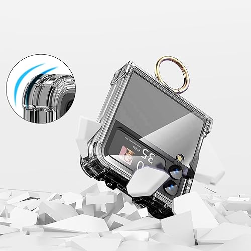 Miniatura 7 de Funda para Samsung Galaxy Z Flip 5 con soporte de anillo, 1 protector de pantalla frontal, ajuste delgado y transparente, TPU suave, a prueba de