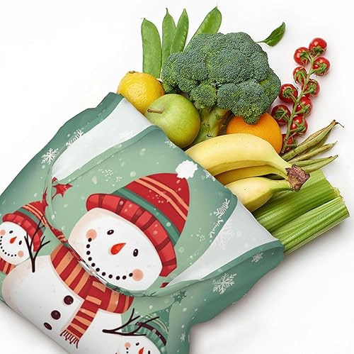 Miniatura 5 de Dwrepo Bolsa de lona con estampado de muñeco de nieve de Feliz Navidad, bolsa de compras reutilizable para mujeres y hombres, bolsa de regalo, Negro