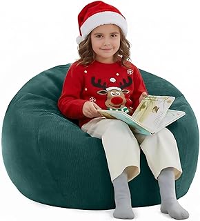 Nobildonna 3 ft Bean Bag Chair Cover (No Filler) 35"×43" Large Stuffed Animal Storage Bean Bag Washable Big Beanbag Chair Cover Premium Corduroy Bean Bag Cover for Adults,Kids,Hunter Green 300L