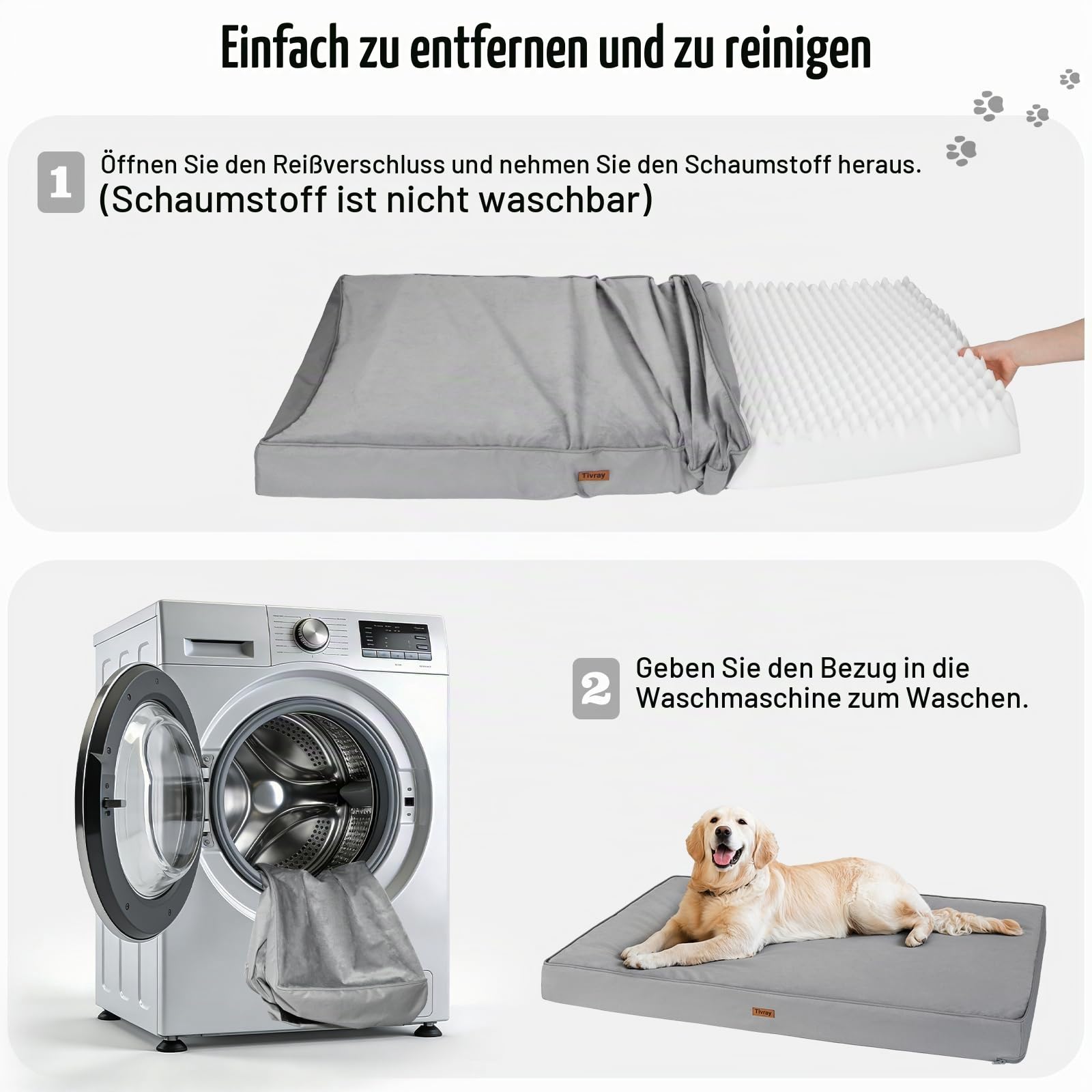 Orthopädisches Hundebett 112x81cm, Große Hundematte mit Abnehmbarem Waschbarem Plüschbezug, Wasserdichtes Hundekissen aus Eierkisten-Schaum, rutschfeste Unterseite für Große Hunde, Grau
