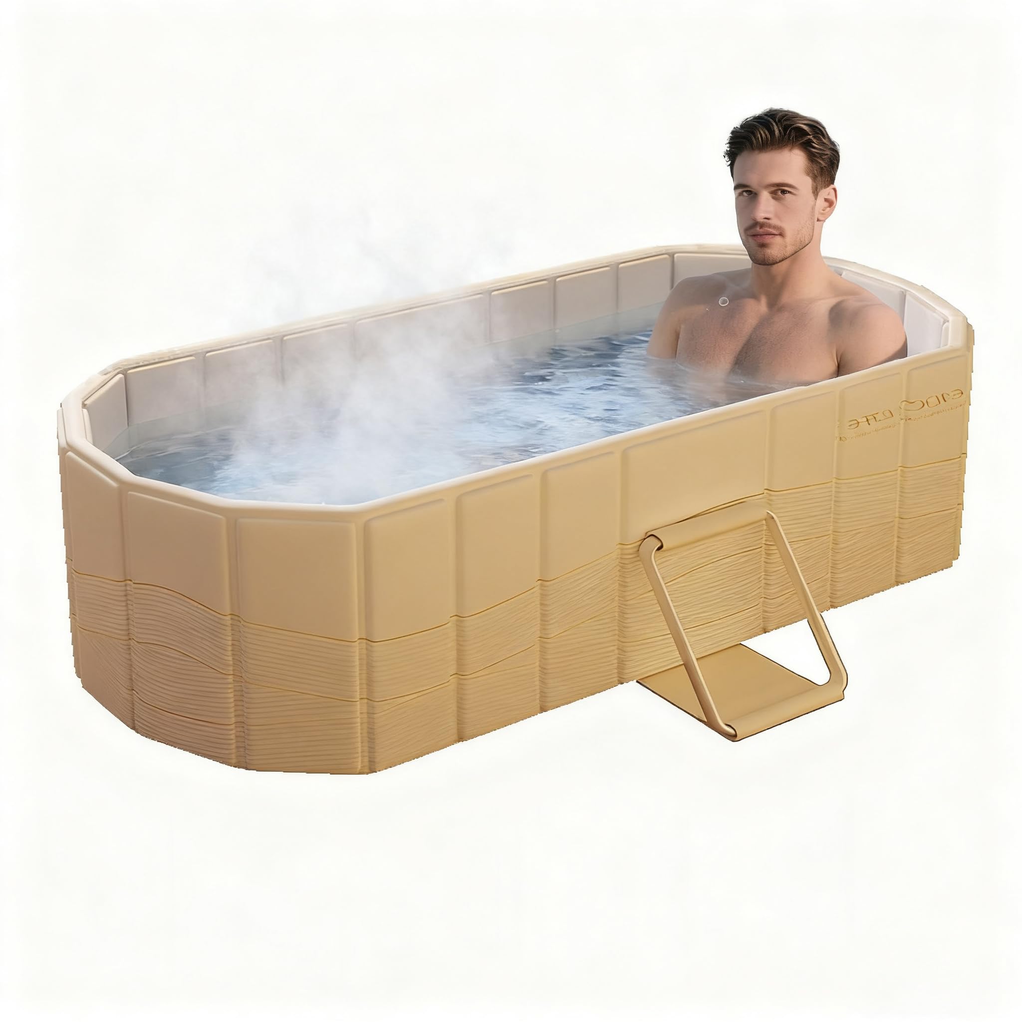 XUDREZ Baignoire Pliante Sauna SPA Bain Aromatique 1-2 Personne Couche Intermédiaire épaissie, Pliable Sans Couvercle, Baignoire Pliante Pour Adultes Et Enfants Bain Glacé Et Chaud 1,5m / 4.92 Ft, OR