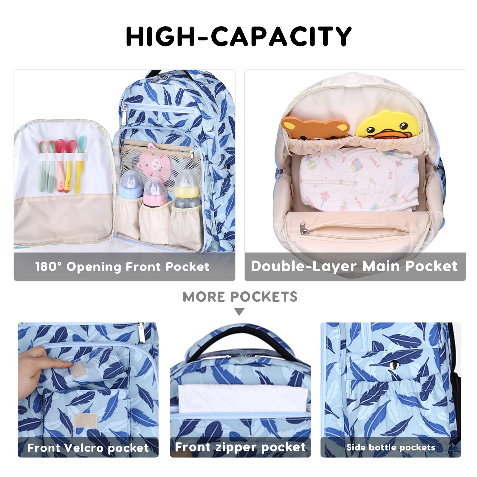 SONARIN Zaino Fasciatoio con Borsa Passeggino,Grande Capacità Borsa per Pannolini Impermeabile Zaino Mamma Neonato Borsa Fasciatoio da Viaggio con Fasciatoio & Ganci per Passeggino