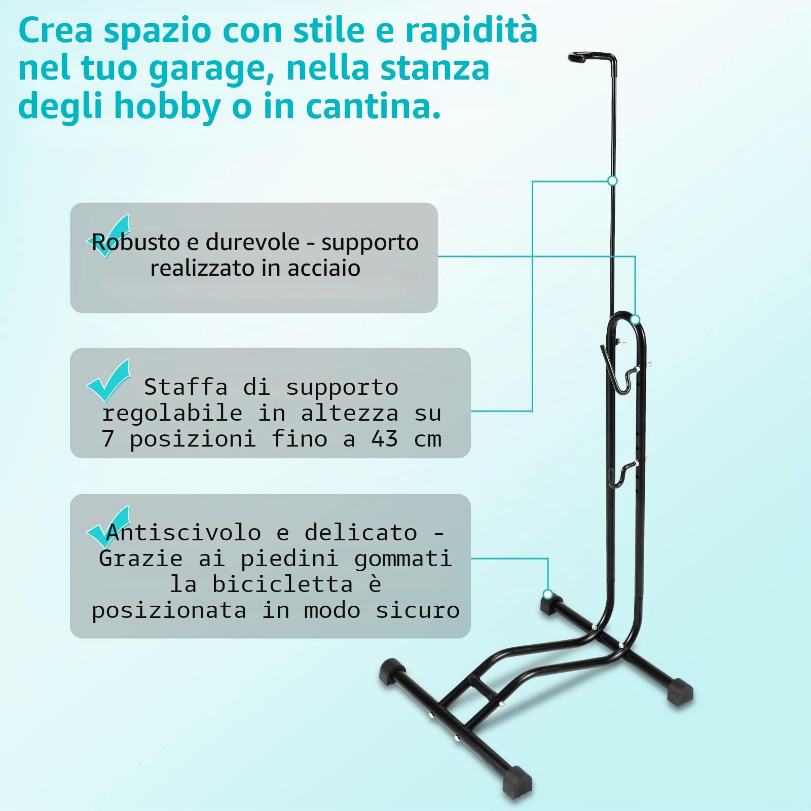 Supporto per bicicletta supporto per bicicletta anteriore o posteriore, supporto per biciclette, garage