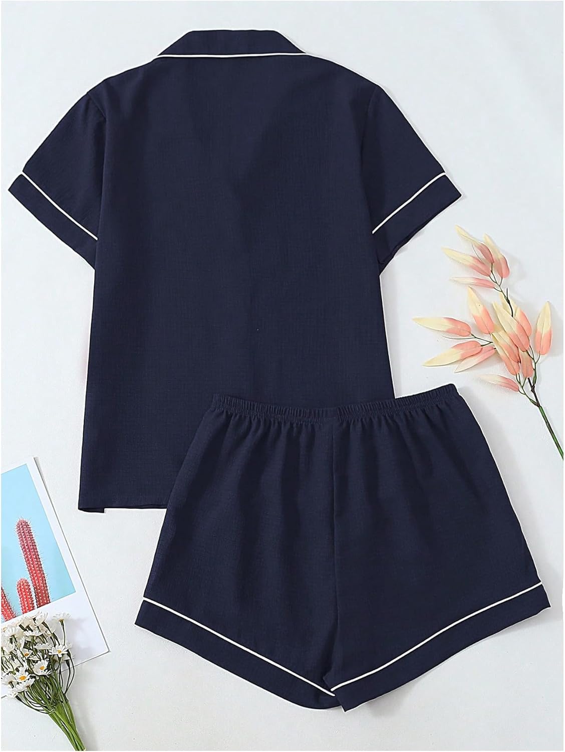 SHENHE Women's Button Down Pajama Set 2 Piece Short Sleeve Top and Shorts Summer Pjs Loungewear - Image 2