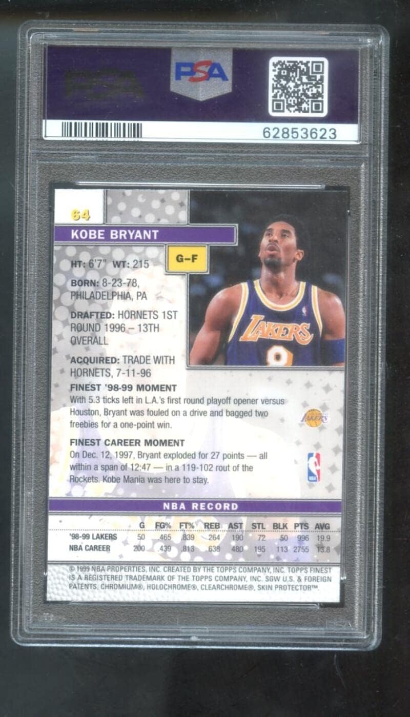 1999-00 Topps Finest #64 Kobe Bryant PSA 8 Graded Basketball Card NBA 99-00 Los Angeles Lakers 1999-2000 w/Coating
