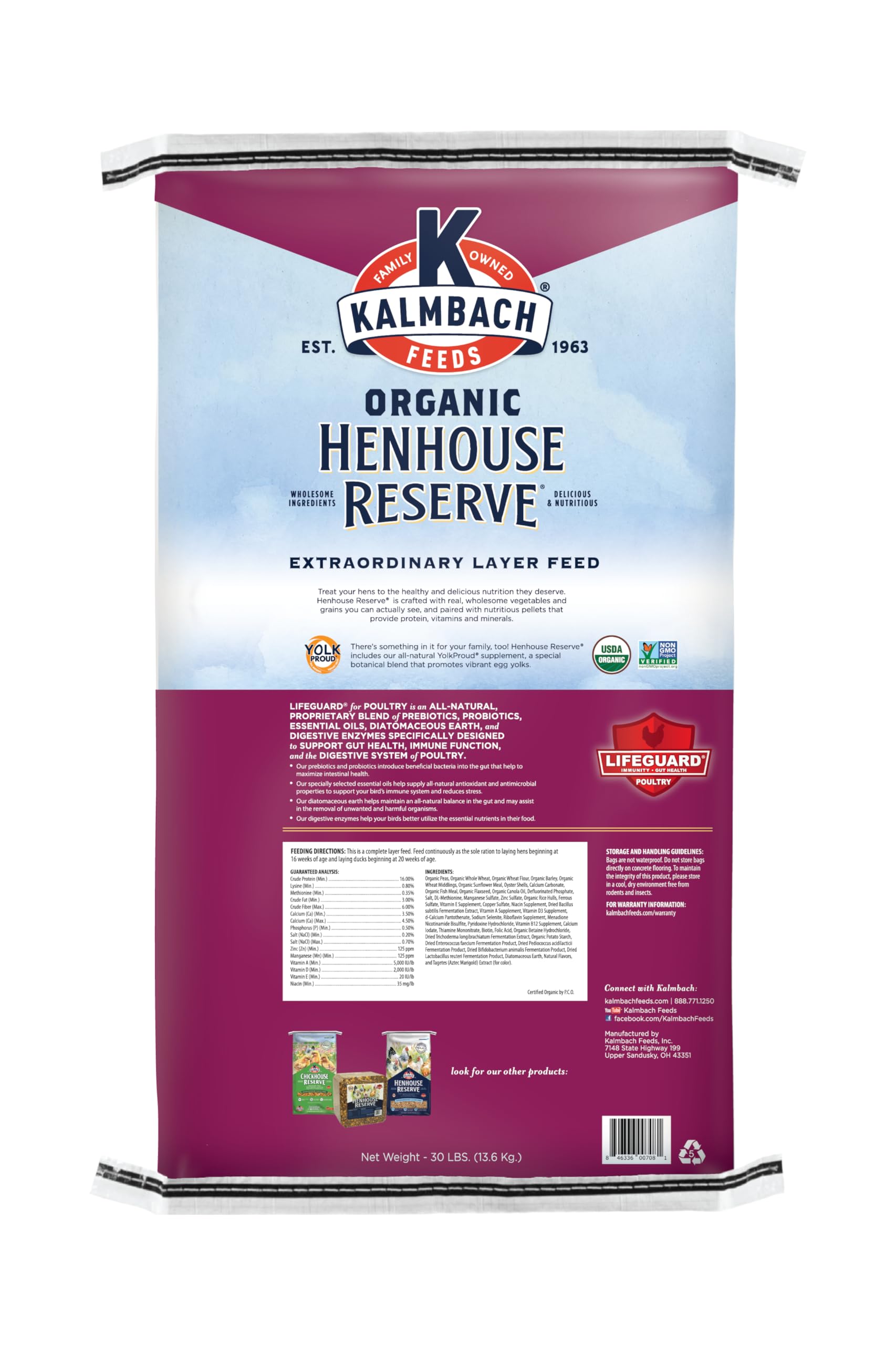 Kalmbach Feeds Organic Soy Free Corn Free Henhouse Reserve 16% Complete Layer Feed for Hens, 30 lb