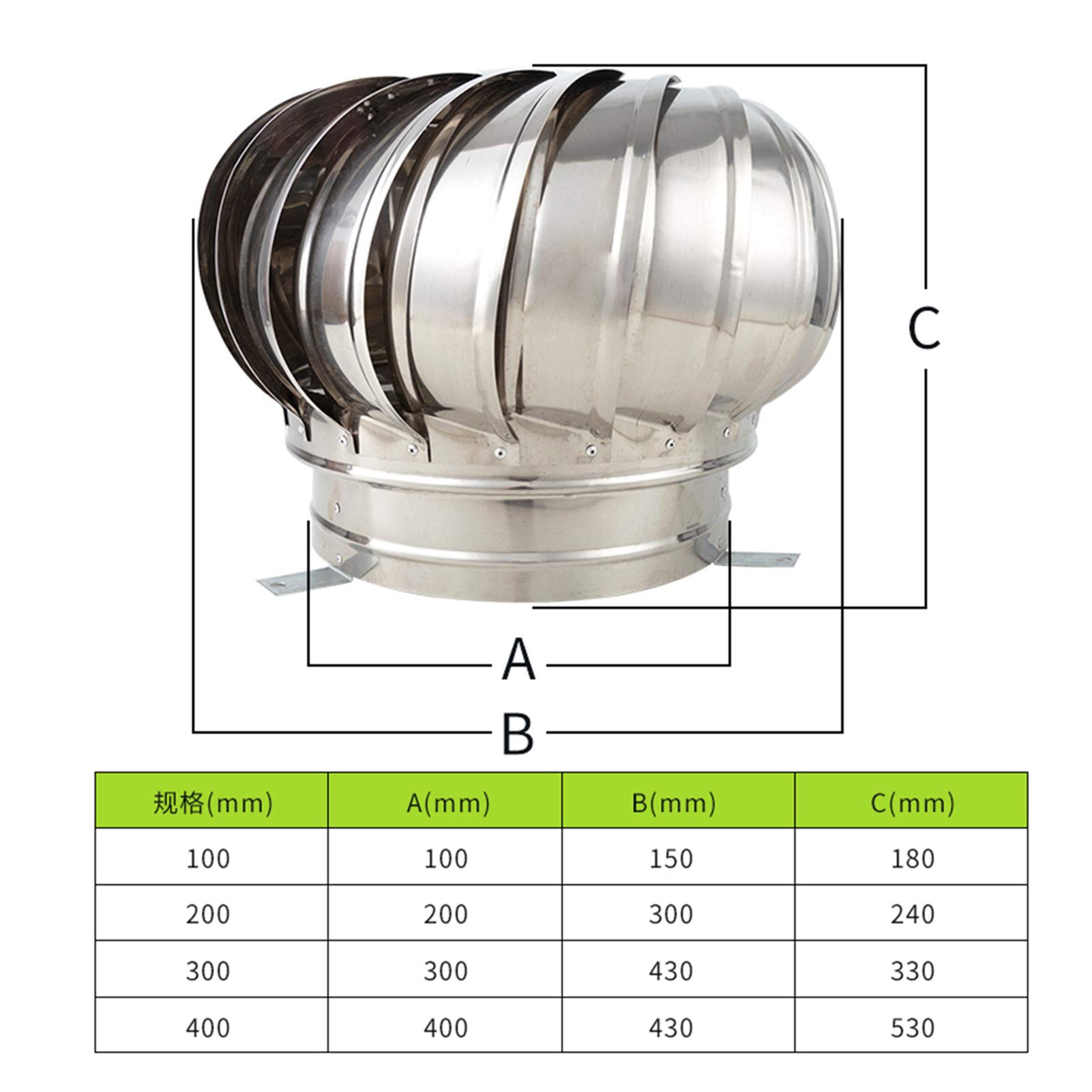 Rotatif Extracteur De Fumées, Ventilateur Turbine Ventilateur Étanche Étanche À La Pluie Acier Inoxydable Chapeau De Cheminée Échappement Le Toit Grenier Ferme Usine Ventilation,100mm