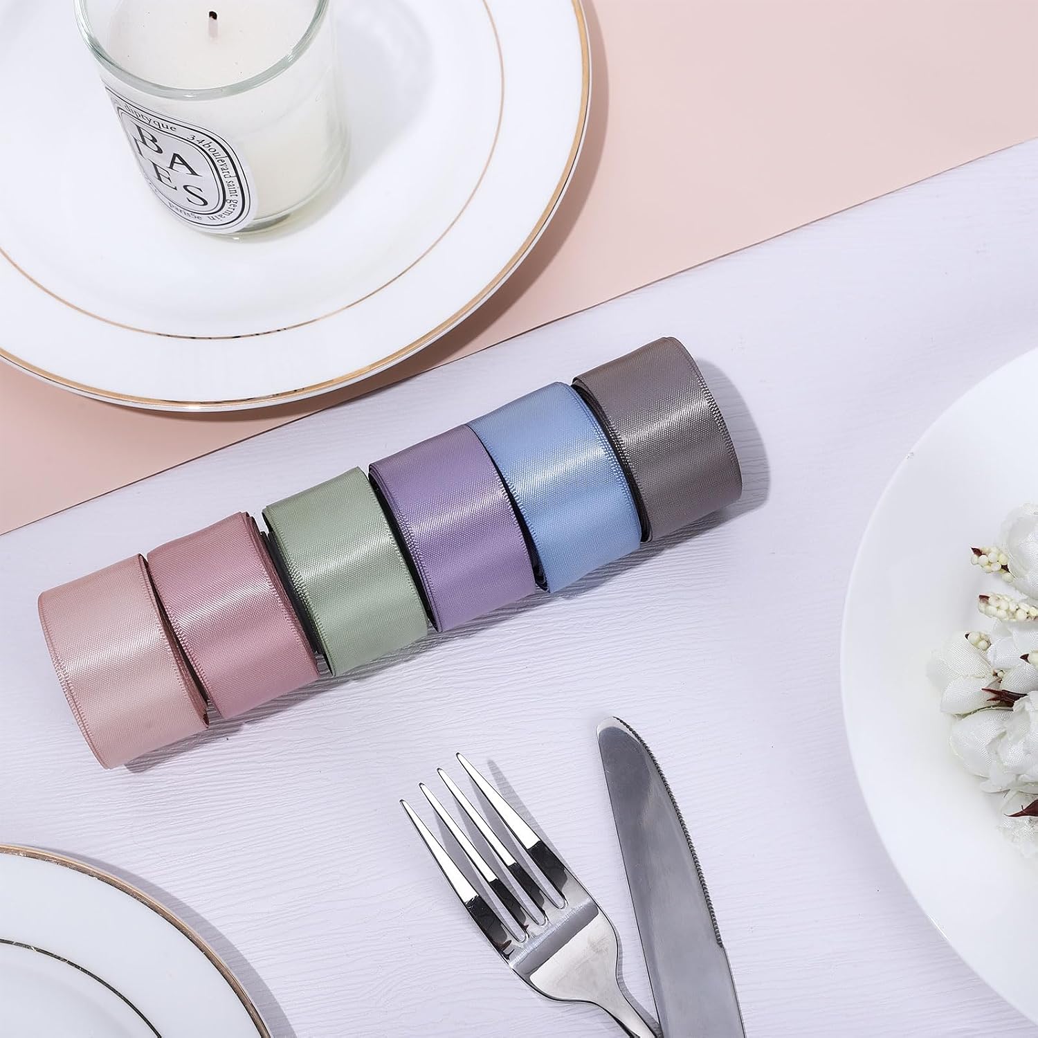 Whaline 6 Rolls Neutral Colors Satin Ribbon Pastel Silk Ribbons Wedding Wrapping Ribbons Double-Sided 1 Inch 5 Yard Each for Wedding Bridal Baby Shower Decor Flower Bouquet Crafts