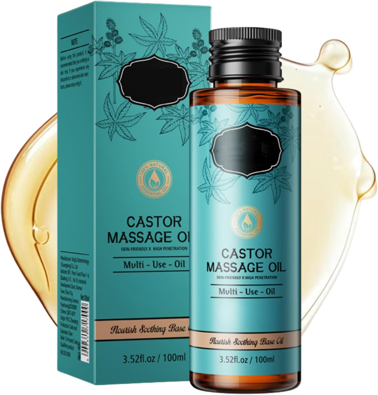 Castor Oil Organic Cold Pressed Unrefined for Face,Body & Hair Growth – Cold Pressed Castor Oil Massage Oil – Body Oil After Shower