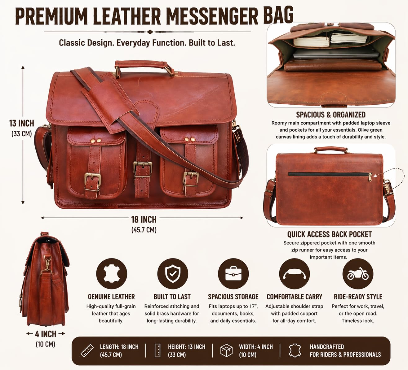 american blue echtes leder umhängetasche laptop aktentasche arbeit schulter crossbody koffer handtasche für männer (18X13X5 Länge X Höhe X Breite)
