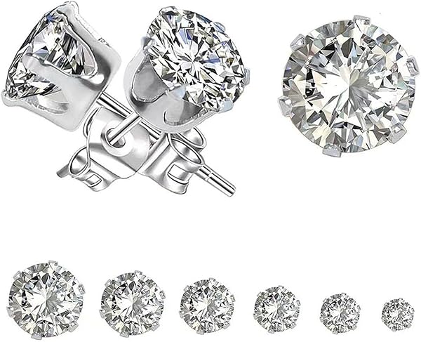 Yohong Orecchini Uomo Diamante, Orecchini in Acciaio Inossidabile, Orecchini Anallergici Donna, Orecchini Punti Luce, Brillantini Diamante Orecchino 3~8 mm (6 Paia) - 1