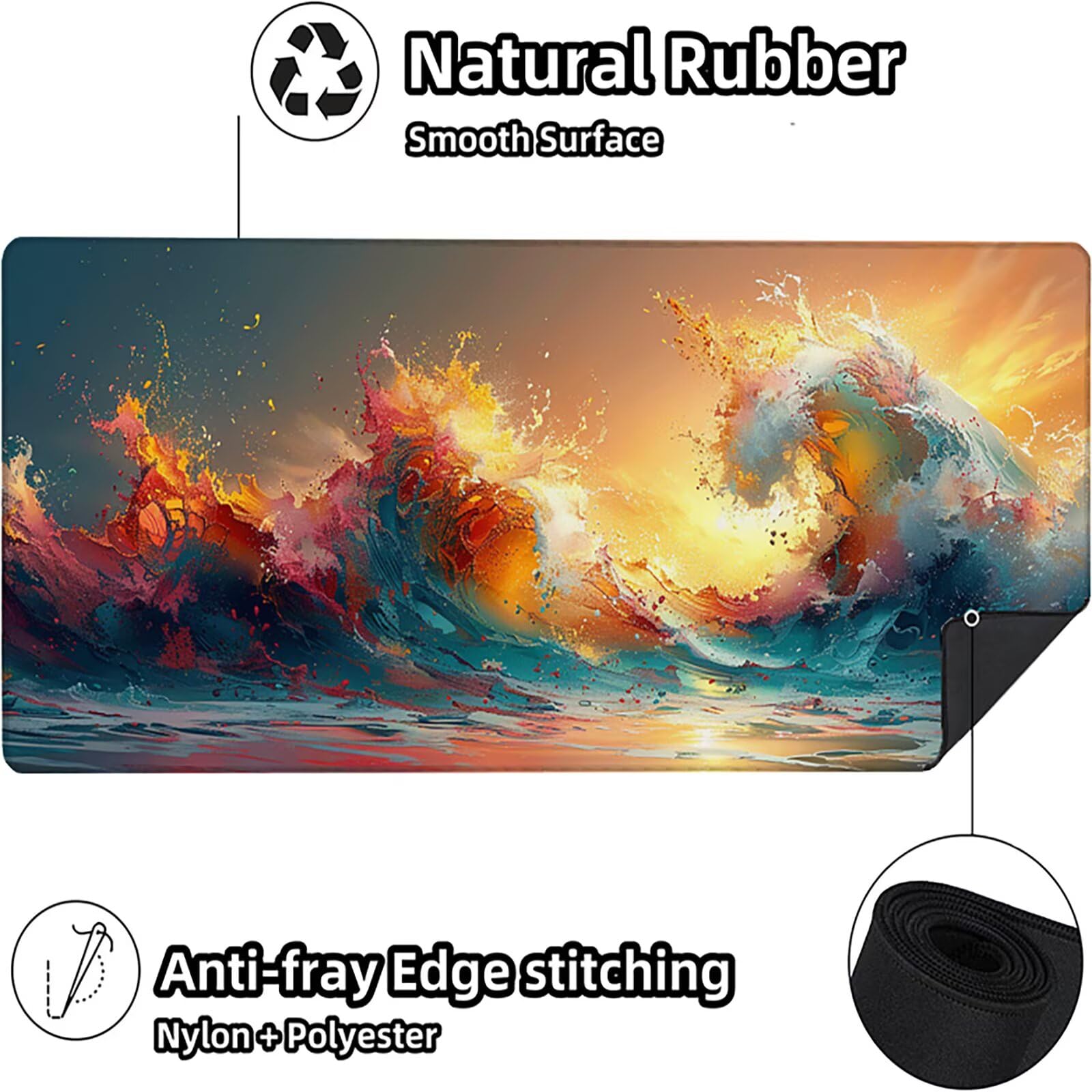 Ondas Alfombrilla Ratón Gaming XXL 1500x800mm, Alfombrilla Gaming Color Mousepad con Base de Goma Antideslizante, Impermeable Desk Mat para Teclado y Raton, Accesorios Gaming, Regalos de Hombre K-3