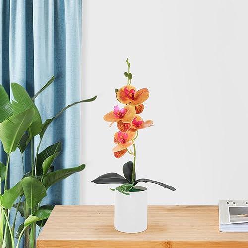 Vista 3 de ibasenice Orquídea artificial planta en maceta orquídea falsa para escritorio simulada flor falsa Naranja