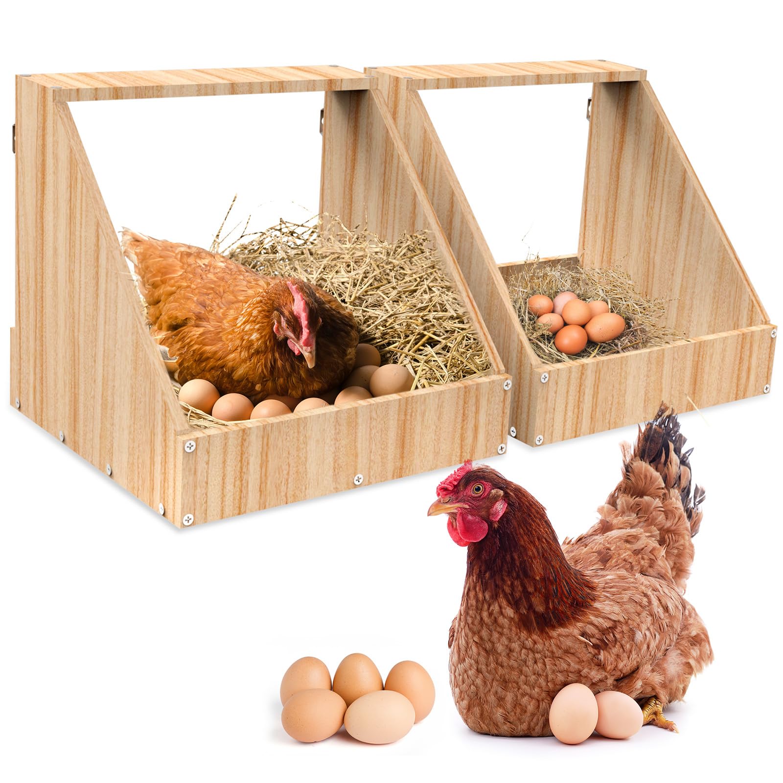 Ponederos para Gallinas, Juego de 2 Cajas para Gallinero de Madera para Poner Huevos, Nidos de Pollo para Gallinas y Patos, 35,3 x 35,3 x 34,2 cm