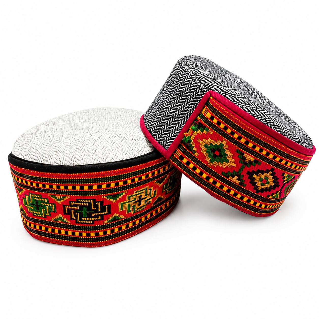Traditional Himachali Pahadi Cap for Men & Women (Pack of 2) | Handcrafted Ethnic Woolen Kullu Topi | Festive, Wedding Brown with Multicolor Border | Free Size-image-5