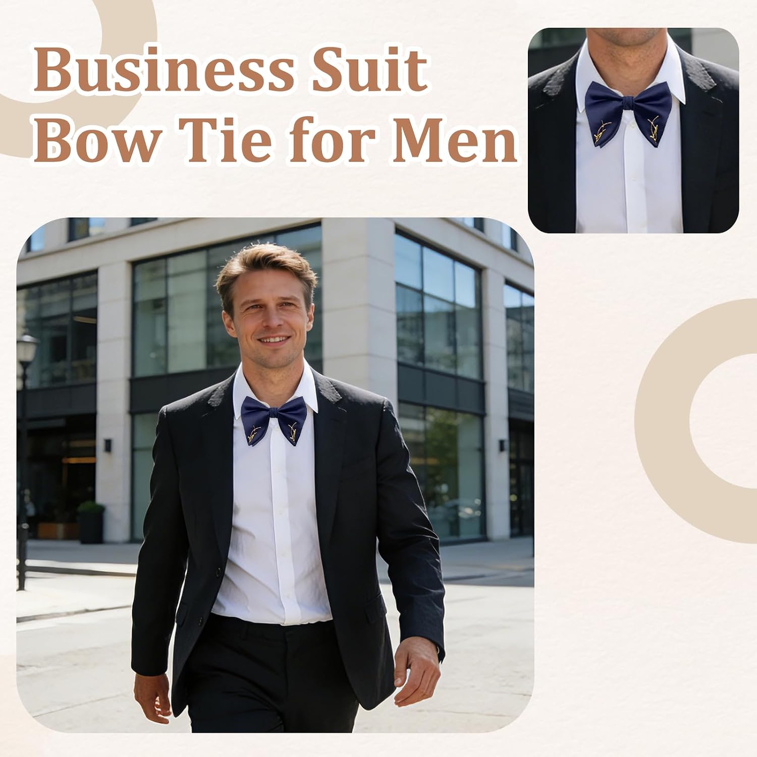 Oversized Bow Ties for Men with Branch Decoration for Party Wedding | Gold Branch Metal Ornaments Mens Bow Tie, Smooth Polyester Surface, Simple Luxurious Look, for Date Banquet Business Meeting