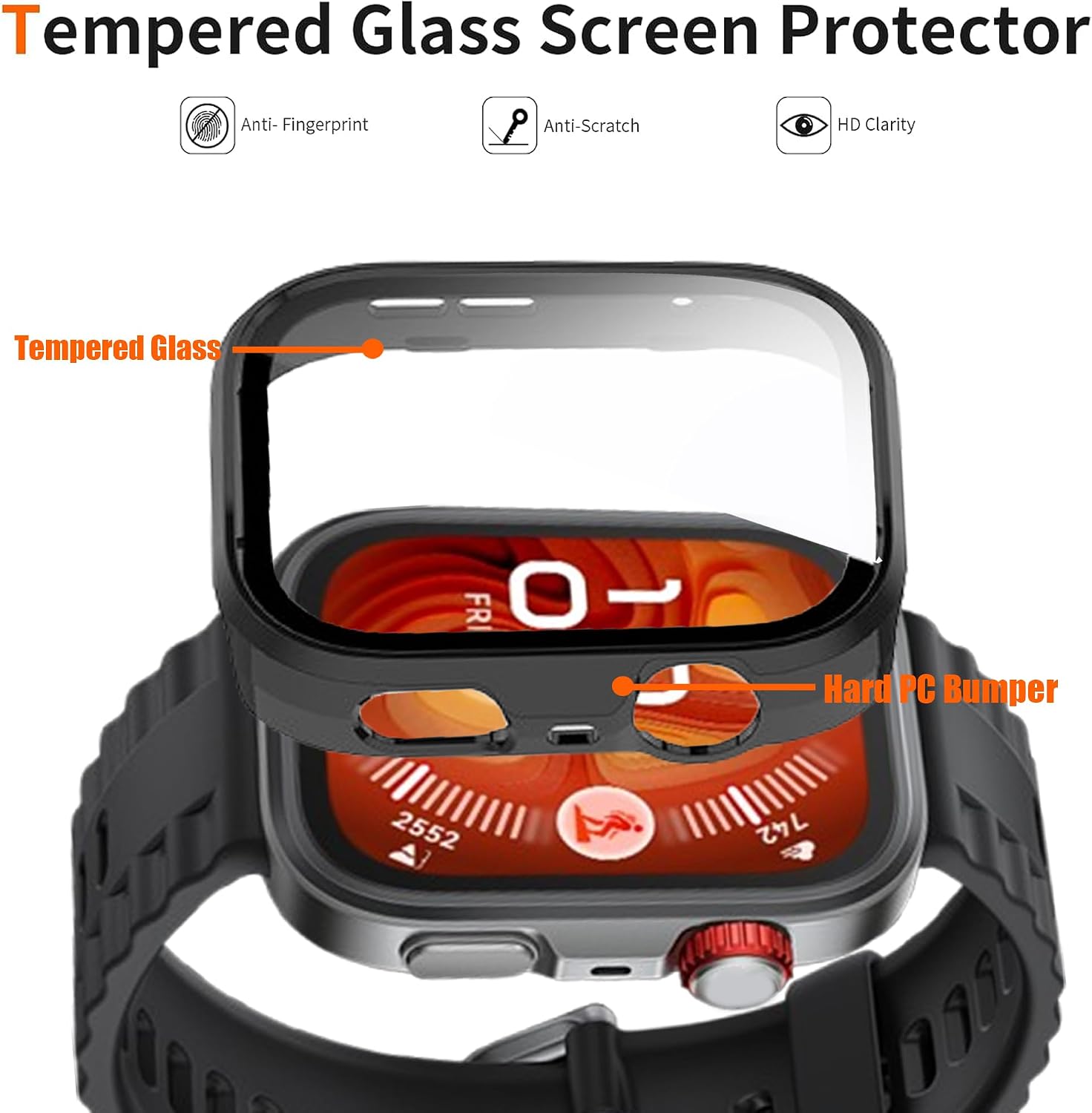 Compatible for Huawei Watch Fit 4 Case, Lamshaw Hard PC Case with Tempered Glass Screen Protector Compatible with Huawei Watch Fit 4, Fit 4 Pro (Black, for Fit 4 Pro) image 5