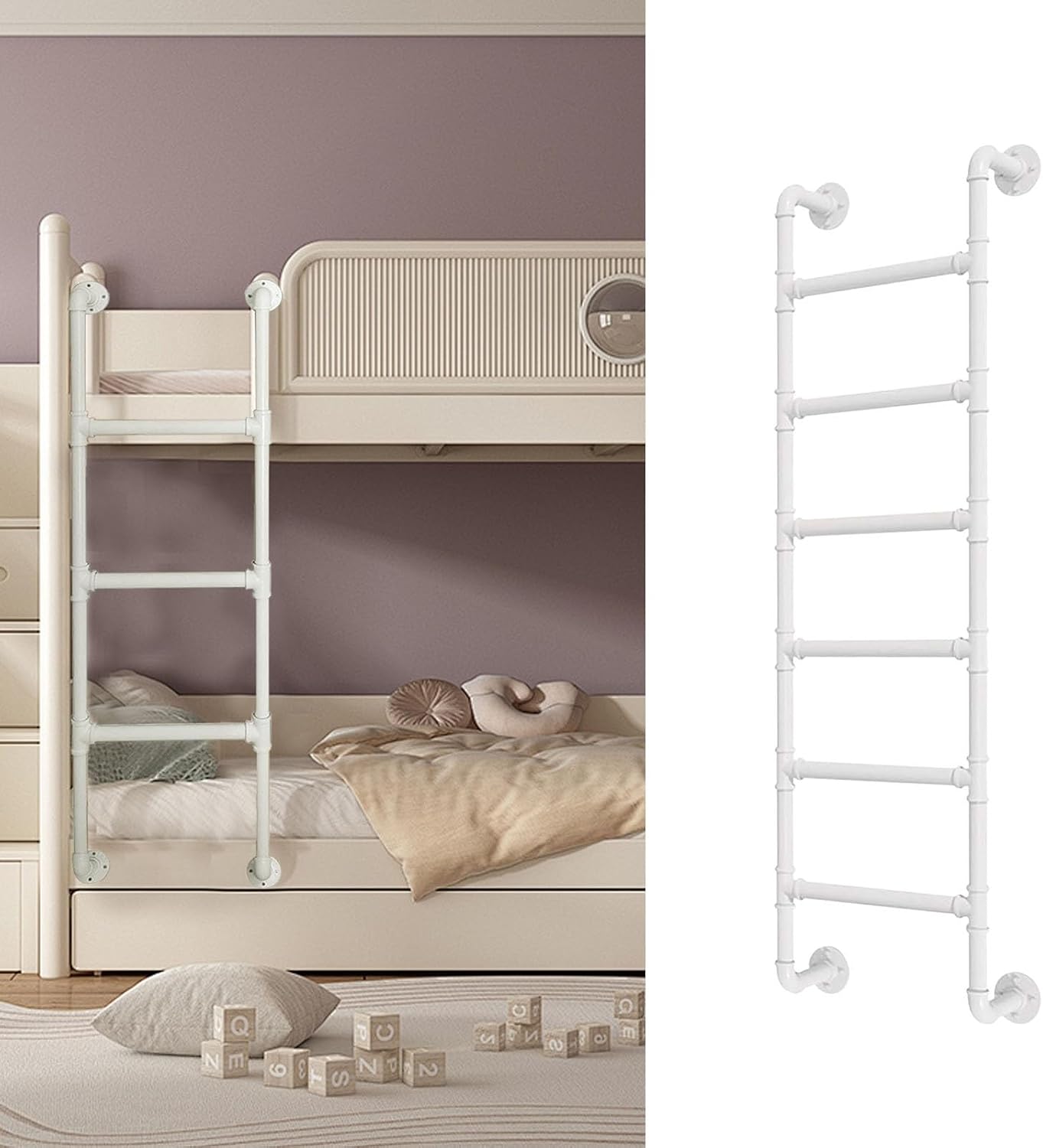 Wall Mounted Bunk Bed Step Ladder for Home Loft Attic, Wrought Iron Egress Ladder Height Basement Entrance Ladder for Window Well, Bed Safety Climb Ladder(100cm/39in)