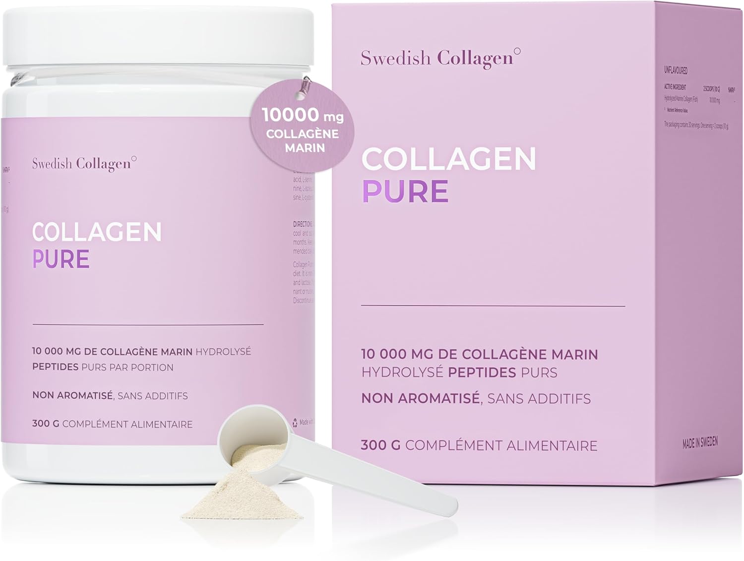Swedish Collagen Pure 10000mg Marine Collagen Powder 300g 30 Days Types 1 & 3 Peptides Hair Skin Nails Joints Sugar Free for Men and Women