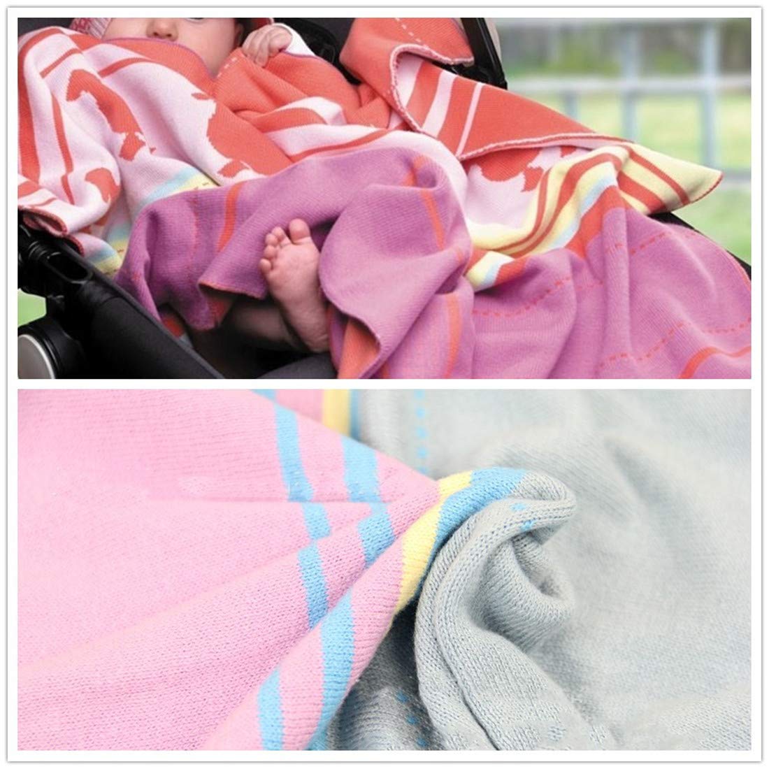 Odot Manta De Punto Para Bebé Recién Nacido, Suave Y Cálida Punto De Crochet Cobija Toalla De Cama Niños Swaddle Para Bebe Cuna, Cochecito Y Silla De Paseo (80x100cm,Rosado