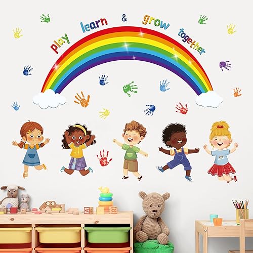 Miniatura 4 de wondever Calcomanías de pared de arco iris de esquina de lectura, citas inspiradoras para niños, calcomanías de arte de pared para escuela, aula,