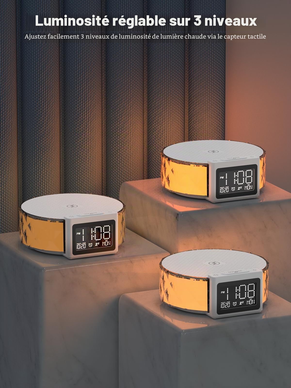 Smiling Shark Lumière de Réveil, Intelligente Lampes Réveil Chargeur sans Fil avec 3 Niveaux et Éclairage RGB Contrôle Tactile Ambiance Veilleuse Reveil Lampe de Chevet Charge pour Chambre Décor