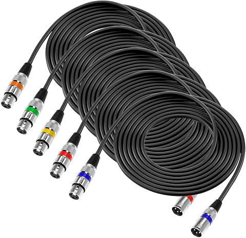 QWORK® 5 sztuk kabli XLR 5M, 3-pinowy kabel mikrofonowy XLR męski na żeński, kabel XLR bez zakłóceń, do mikrofonu, głośników, mikser audio