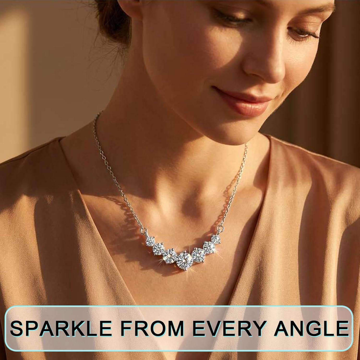 LMUWECNO 2.8ct Moissanite Necklace for Women, 7-Stone Smile Pendant, 18K White Gold Plated Sterling Silver, D Color VVS1, Adjustable Chain, Anniversary Birthday Jewelry Gift for Wife Mom - Image 9
