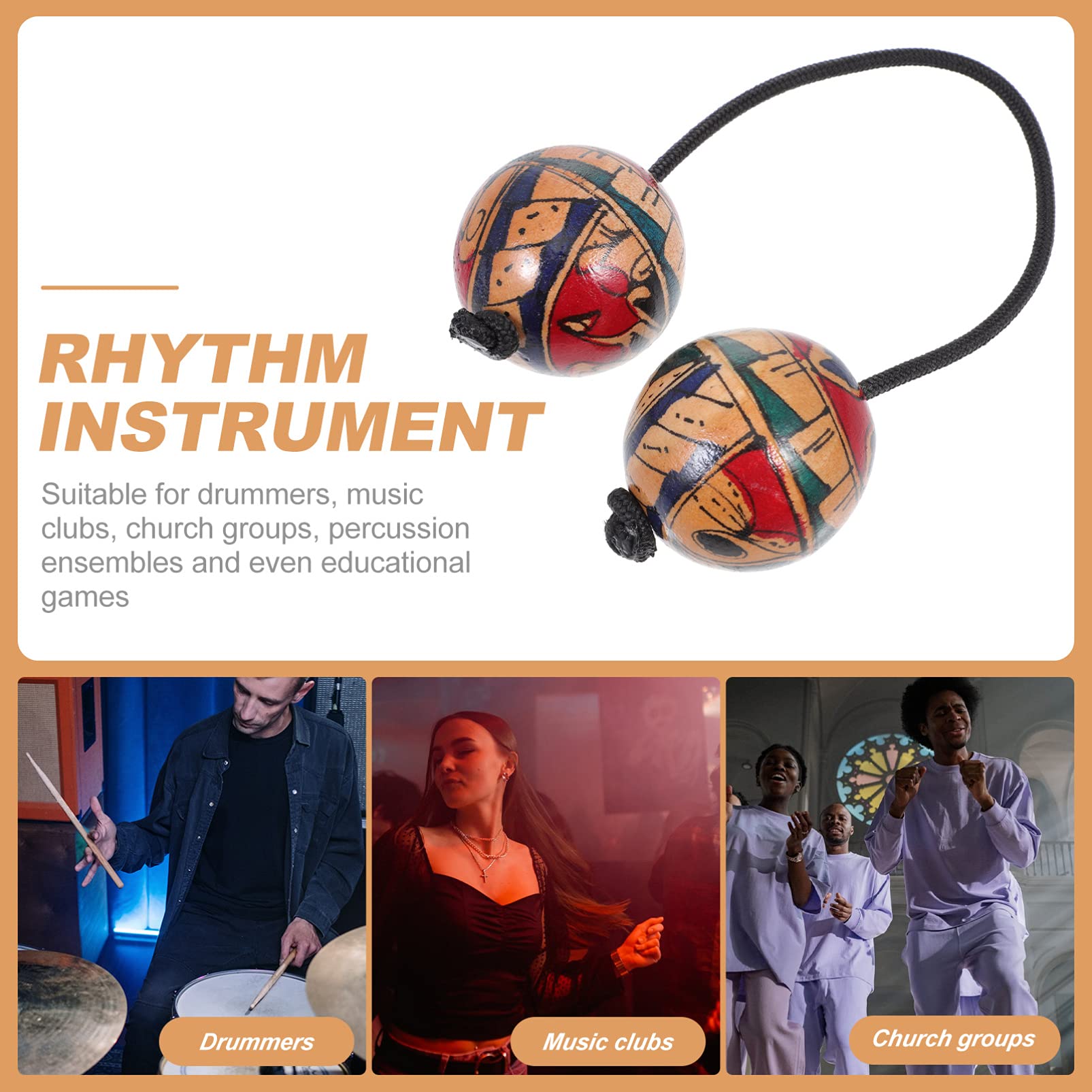 Milisten Handprint Asalato Aslatua Kashaka Instrument African Shaker Double Gourd Percussion Rhythmic Ball Cas Cas Instrument Hand Shaker Balls - Image 3