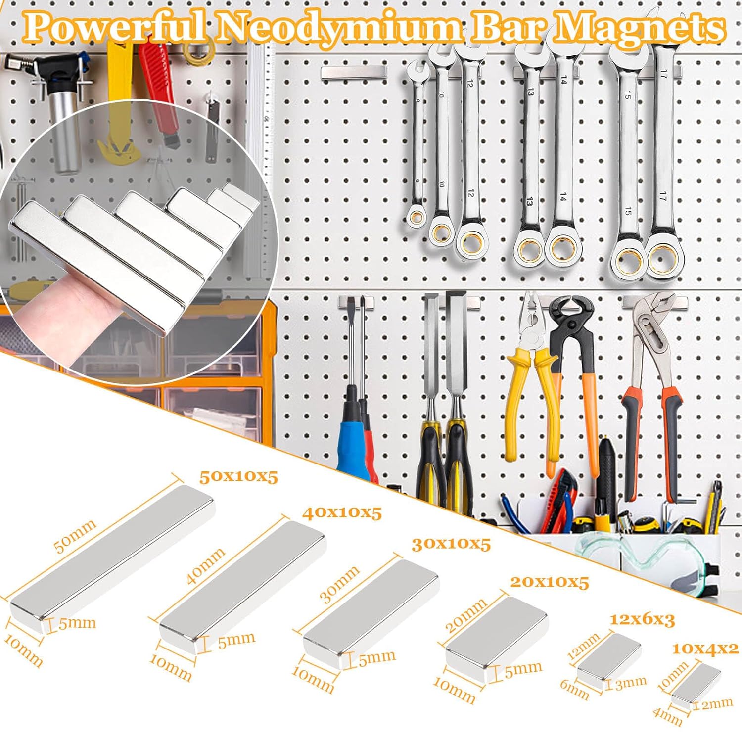 MIN CI Super Strong Rare Earth Magnets Bar Heavy Duty, Rectangular Neodymium Magnets, for Refrigerator Cruise Crafts DIY Science Industrial Kitchen Tool Storage (40x10x5mm 30Pcs)