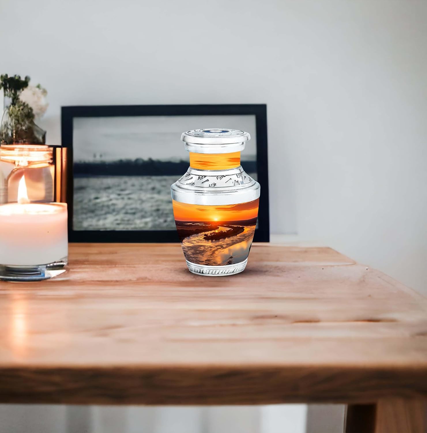 Majestic Sunset Over The Meandering Waterway, Ashes Keepsake for Men, Small Cremation Urns, Mini Keepsake Urn, Memorial Keepsake for Ashes 3''