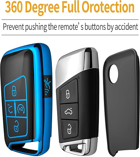 Miniatura 4 de Sindeda Funda para llavero Volkswagen con llavero de protección completa suave compatible con Tiguan Atlas Jetta Passat Golf Alltrack (azul)