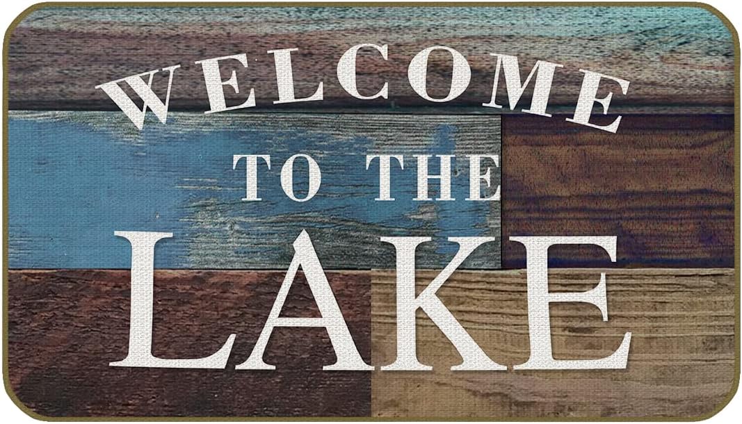 UINHMOP 17''×30'' Welcome to The Lake Decorative Doormat,Lake Life Floor Mats, Farmhouse Decor for Home Front Door Lake House Porch Outdoor Indoor,Lake Lovers Gift