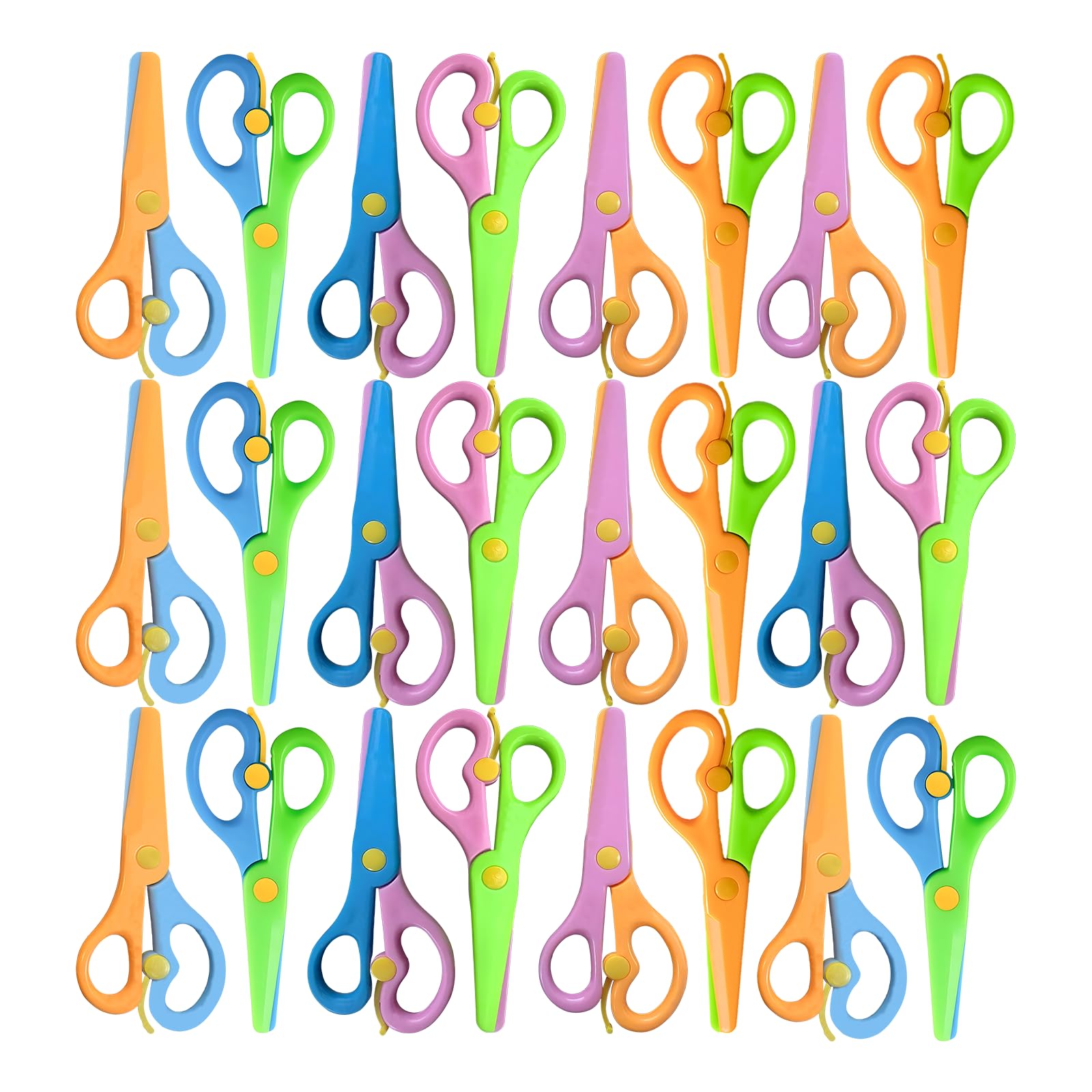 Kids Scissors 24PCS Toddler Safety Scissors with Spring Lever,Anti-Pinch Design,Blunt Tips & Soft ABS Handles for Kids Craft, Preschool, Classroom or