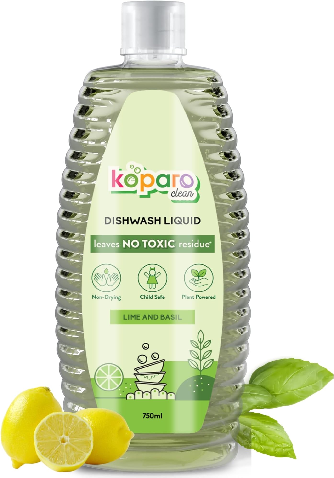 Organic Dishwash Liquid Lime And Basil Fragrance Natural, Plant Based & Eco-Friendly Removes Tough Grease, Soft on Hands Baby & Pet Safe Clear 500 ml (Pack of 1)