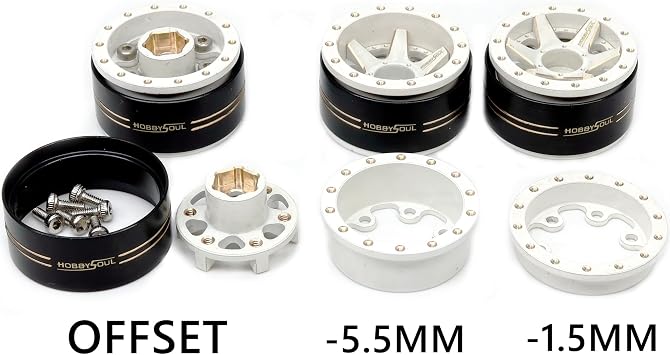 HOBBYSOUL 61mm Tall Soft Sticky 1.0'' Mud Terrain Tires Tyre with Brass Adjustable Offset 1.0 Beadlock Wheels Rims for RC Mud Crawler TRX4M SCX24 Upgrades,HS701492