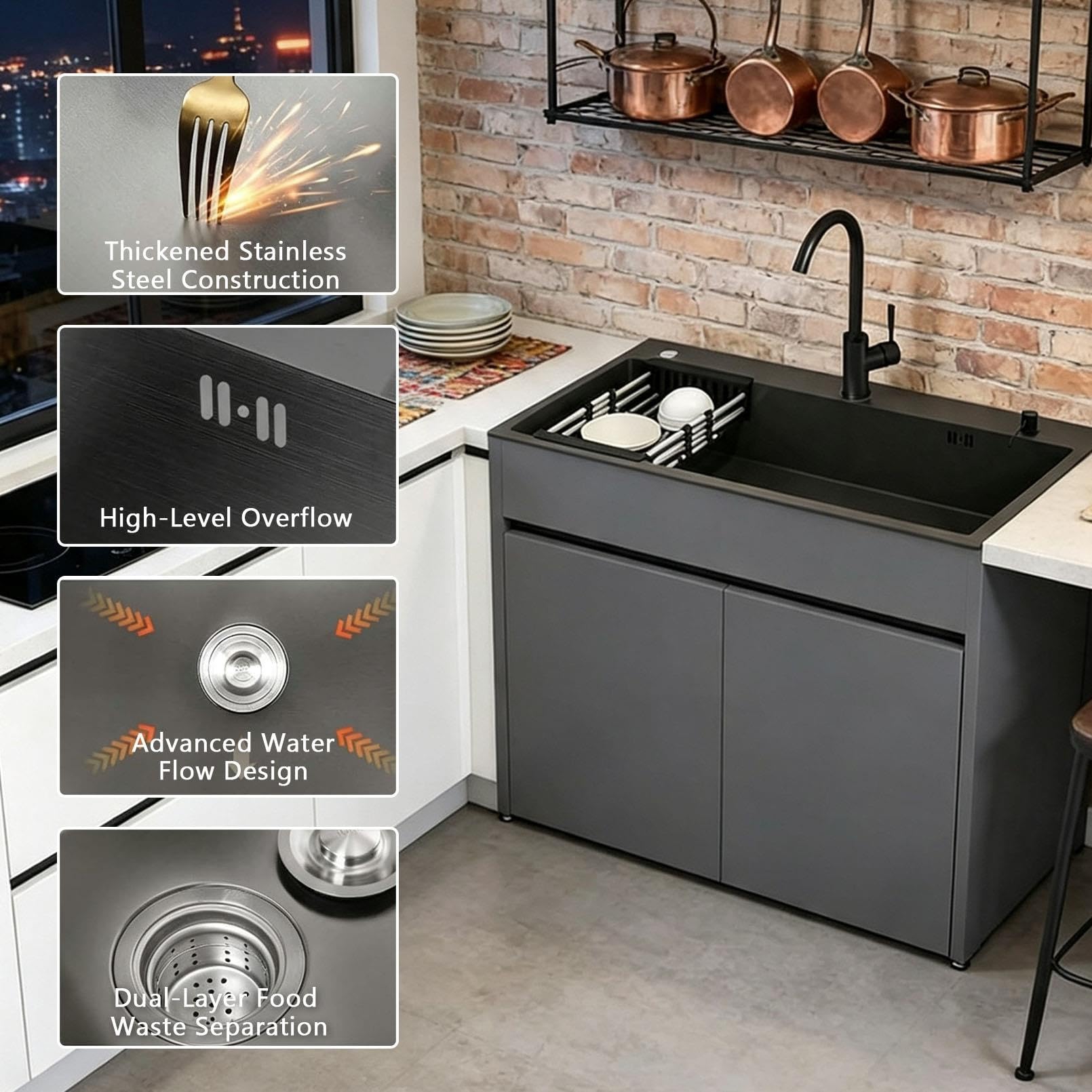 Lavello Autoportante con Mobile, Acciaio Inox, 65/80cm